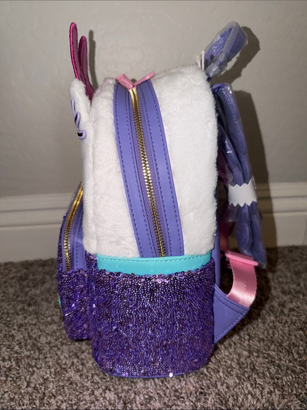 NWT Loungefly Disney Daisy Duck 85th Anniversary Sequin Cosplay Mini Backpack - Picture 7 of 12